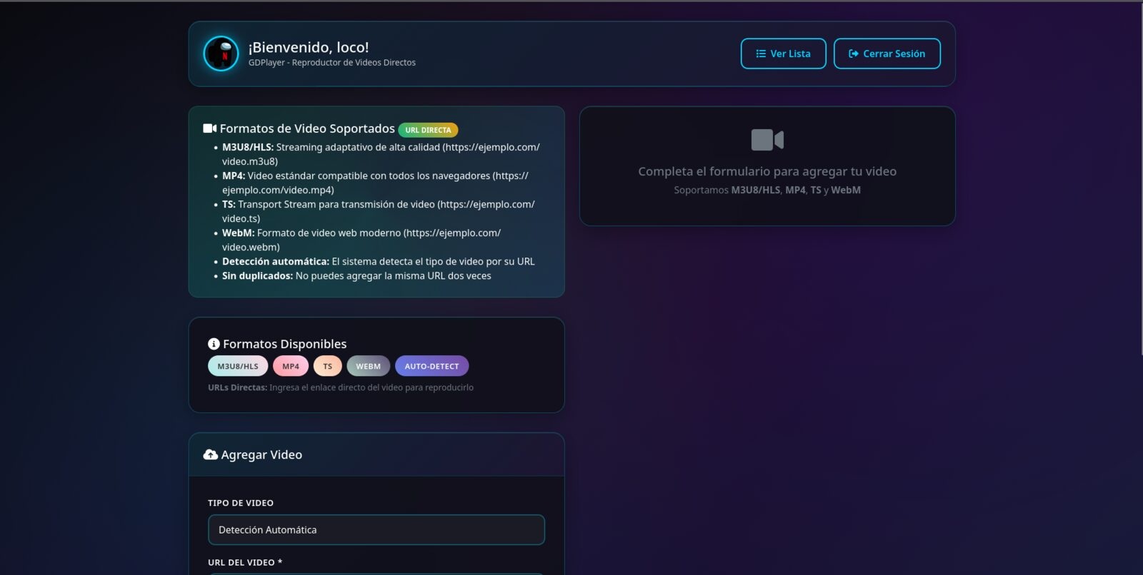 Dashboard y Panel de Administración GDPlayer